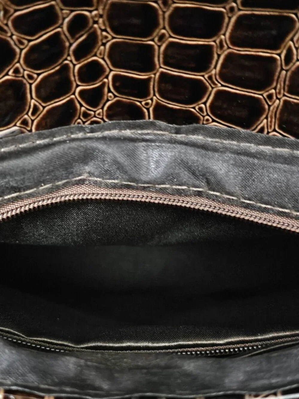 Cato New Envelope Clutch Croc Embossed Vegan Leather Large Brown Shoulder Bag